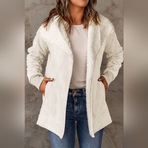 Open Front Long Sleeve Sherpa Jacket with Pockets
